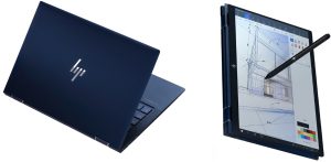 لپتاپ HP Elite Dragonfly از پشت و روبرو با قلم